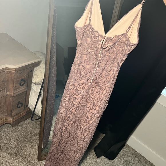 Sparkly gown light lavender color with lace spaghetti strap zip back - Picture 3 of 4